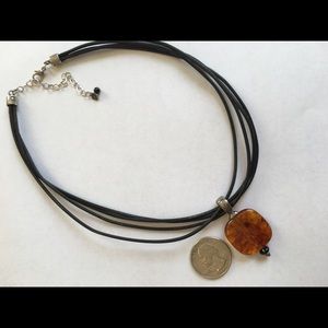 Silpada amber pendant on black leather necklace